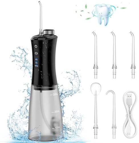 Pancellent Jet Dentaire Hydropulseur Portable, Rechargeable, Jet d'eau à 12 Vitesses Pour Appareils Dentaires Avec Réservoir D'eau de 350 ml et 5 Embouts De jet Pour Voyage et Usage Domestique