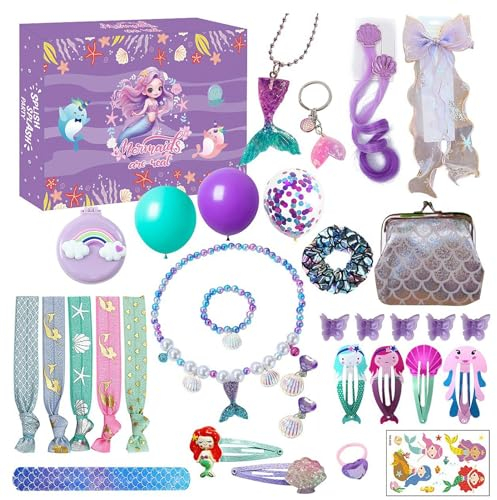 Shurzzesj Adventskalender-Boxen, exklusiver Weihnachtsanhänger für Mädchen – Adventskalender für Mädchen mit Schmuckanhänger, Haar-Accessoires, Schmuck, 2024 Adventskalender, Meerjungfrau verkleiden