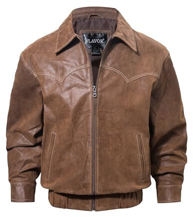 FLAVOR Herren Echte Lederjacke Warmer Stehkragen Winterjacke Braun (L, Braun)