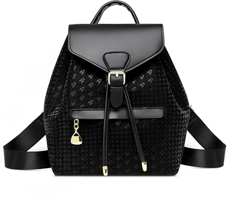 FOLOVEYA Rucksack Damen Elegant Tagesrucksack Wasserdichte Anti-Diebstahl Backpack Cityrucksack Mode Mehrzweck Frauen Umhängetasche Handtasche für Reisen Arbeit Schule Einkaufen PU Leder Schwarz