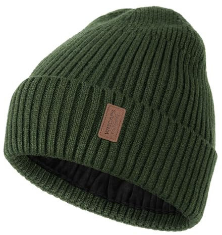 Wmcaps Mütze Herren Winter, Thermo Strickmützen für Herren, Warme Fleece Laufmütze Beanie Damen Herrenmütze Winter, Winddichte Wintermütze Männer Gefütterte und Gepolsterte Unisex-Mütze(Armeegrün)
