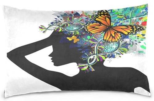 Dekokissen Kissenbezüge Schwarze Afroamerikanerin Schmetterling Blumen Umarmung Kissenbezüge Drucken Weiche Wurfkissenbezügen 40x60 cm, Für Auto, Bett