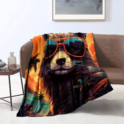 Bettdecke aus Flanell-Fleece, Decke mit Aufdruck „Fuchs-Boss trägt Sonnenbrille“, Flauschige Sofadecke, warm und gemütlich für Damen und Herren, Geburtstagsgeschenke für Mädchen. Größe: 150 x 200 cm.
