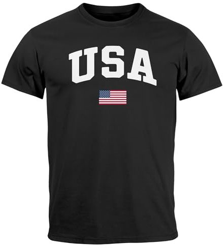 Neverless® Herren T-Shirt USA Schriftzug College Retro US Flagge Amerika Fashion Streetstyle schwarz L