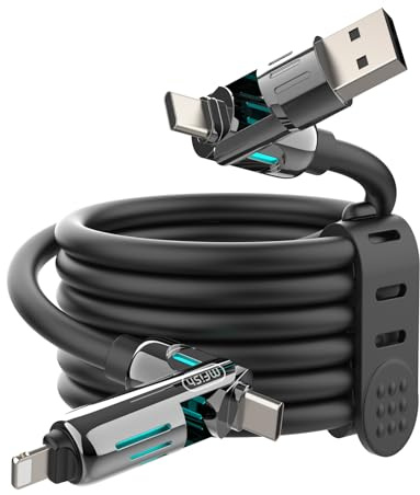 MFish 4-in-1 Universal Multi USB Charging Cable – 240W Max Fast Charger Cord with Multiple Connectors for iPhone 16/15/14/13, iPad, Samsung, MacBook, Tablets & More (Black, 10Ft)