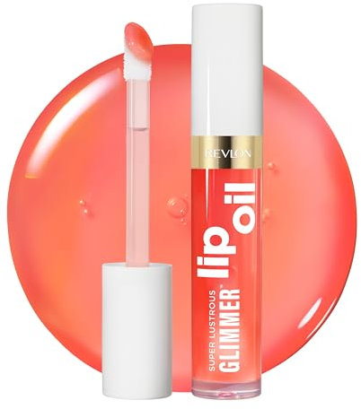 Revlon Super Lustrous Glimmer Lip Oil, nährendes und antioxidantes, aufpolsterndes, strahlendes Lippenöl, ultra-glänzendes Finish, Formel auf Basis von pflanzlichem Squalan, 002 Miss Coral, 3,8 ml