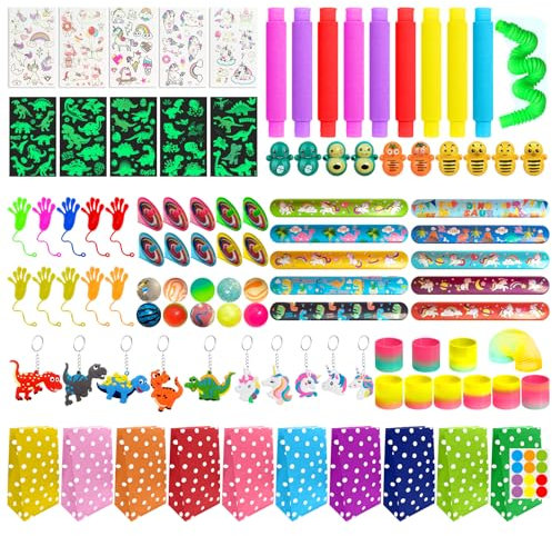 PUWOWYE Kindergeburtstag Mitgebsel Set, 100 PCS Pinata Kindergeburtstag Gastgeschenke Dino Einhorn Schatztruhe, Mitbringsel Kindergeburtstag Für Mädchen Jungen Für Schülerbelohnung, Party Give Aways