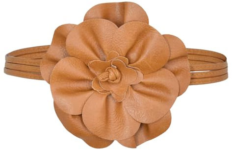 TeeYee Damen PU Leder Blumen Gürtel Boho Wickelgürtel Flechtgürtel Taillengürtel Schmaler Gürtel für Kleid Tan