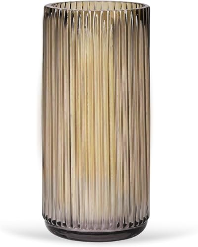 Anquephd Bernsteine Zylindrische Vase Modernes Design für Blumenarrangements - Glas Bodenvase - Perfekte Vertikale Dekoration - Hochwertige Blumenvase (Bernstein 25 cm)