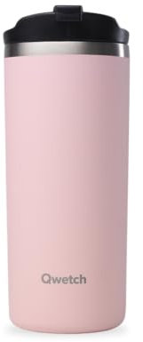 QWETCH -Travel Mug 470ml Rosa Pastel - Termo Café & Té en Acero Inoxidable - 6h Caliente & 12h Frío - Sin BPA, Hermética, Taza Térmica de Viaje Compacto