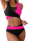 Conjunto Ropa Pole Dance Mujer Jamila – Top Deportivo con Espalda Descubierta y Bikini Talle Alto Negro y Fucsia, Alta Sujeción para Pole Dance, Flow y Sport (Negro & Fucsia, L)