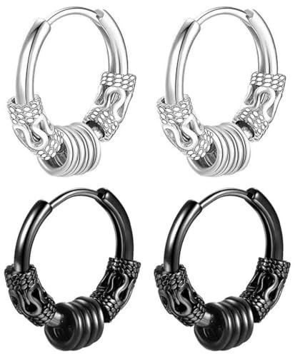 SULIUDAJI 4 Stück Creolen Medizinischer Edelstahl Vintage Perforierter Knorpelschmuck Ohrring Creolen Geeignet Für Männer Und Frauen Punk Hip Hop Ohrringe Hypoallergen Schwarz