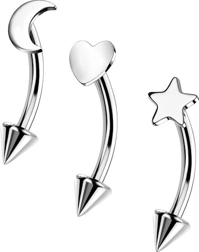 OUFER 3PCS Titan G23 Curved Barbell 16G Herz Rook Eyebrow Piercing Knorpel Ohrpiercing 8 mm Daith Tragus Helix Cartilage Bar Vertical Labret Lower Lip Orbital Mond