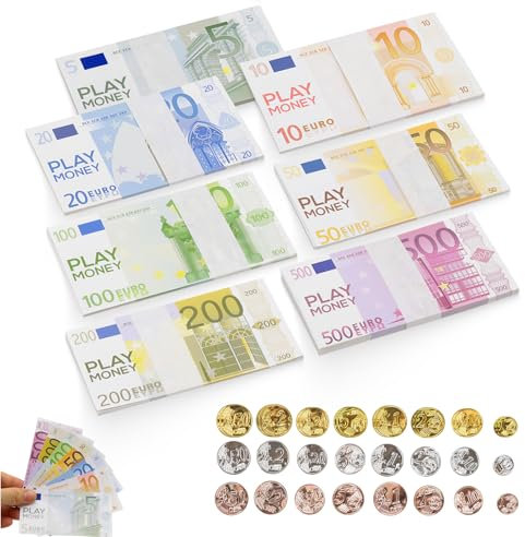 Faux Billets Euros Factice, Factures,Billet Euro, Learning Ressources Monnaie Factice, Pièces de Monnaie Jouets pour Enfants Argent Arithmétique, Argent Fictif Magasin de Jeux pour Enfants