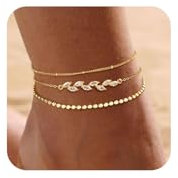 Zernblend Bracelets de cheville plaqués or 14 carats avec design en feuille, chaîne de cheville pour femmes