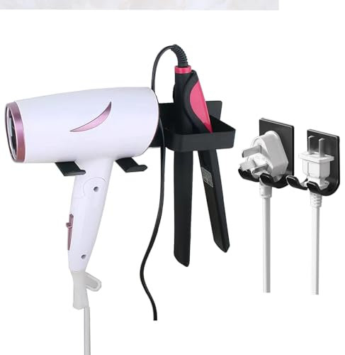 VZLYMTV Föhn Halterung Föhnhalter ohne Bohren Edelstahl geeignet für Föhn und Glätteisen mit 2 Steckerhaken Föhnhalterung Bad Ohne Bohren