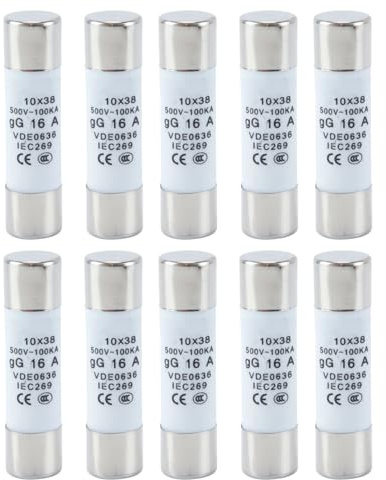 Orivin Fusibile tubolare ceramico R015-16 16A 500V, fusibili cilindrici ad alta tensione 10x38mm (confezione da 10)