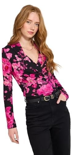 Joe Browns Women's Autumnal Floral Shawl Collar Wrap Front Jersey Top Blouse