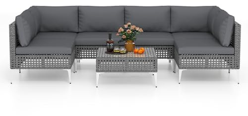 COSTWAY Loungemöbler utomhus, rotting trädgårdslounge med bord och kudde, fritt att kombinera, trädgårdsmöbelset, balkongmöbler, trädgårdsmöbler, sittgrupp för trädgård, terrass, balkong
