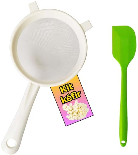Zenir Kit Colador Kefir Plastico + Cuchara de Silicona | Colador Plastico Para Kefir Para Preparar Kéfir Casero | Kefir kit Compatible con Kefir De Leche y Kefir de Agua. 16 cm de Diametro