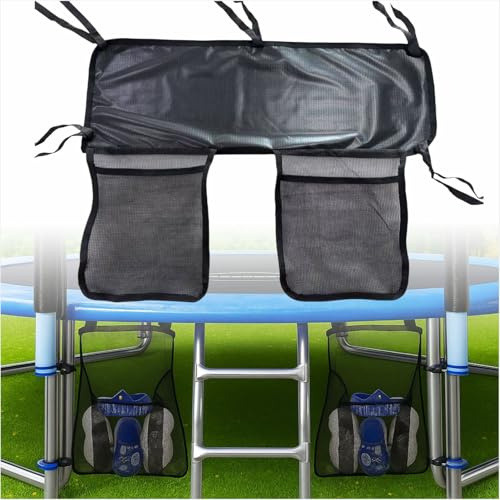 LODMOD Trampolin Schuh Tasche – große Mesh Aufbewahrung Organizer mit 2 Taschen, wasserdicht hängende Zubehör Halter für Schuhe, Spielzeug & Flaschen