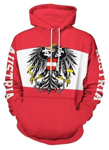 Liumarvexia Herren Hoodie Österreich Emblem Drucken Pullover Frauen 3D Drucken Langärmel Hoody Casual Sweatshirts mit Big Kanga Tasche Unisex Kapuze Sportbekleidung Pullover Top