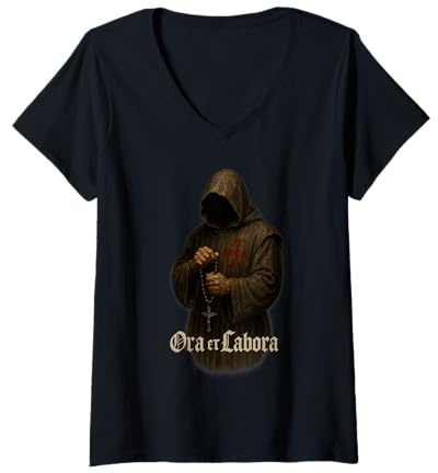 Damen Ora et labora - Pray and Work T-Shirt mit V-Ausschnitt