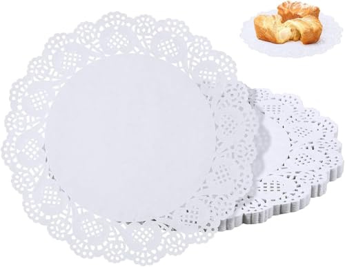 HDouii 150 Stück weiße Spitzenpapierdeckchen, Einweg-Kucheneinlagen für Hochzeits- und Geburtstags-Desserttische, Buffet-Displays