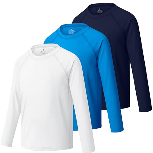 Cooraby 3 Pack Boys Swim Shirt UPF 50+ Long-Sleeve Neon Rashguards Sun Protective Quick Dry Outdoor Shirt