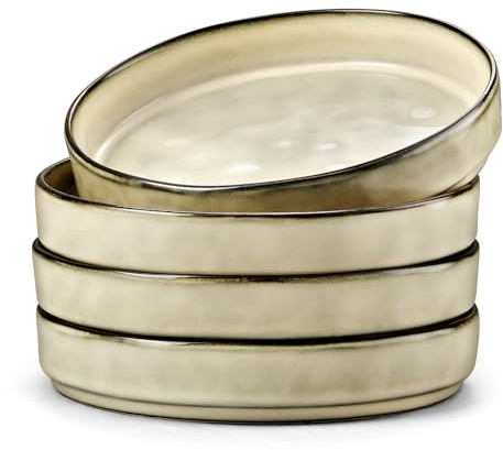 Herogo Pasta Blows Set of 4, 30oz Stoneware Salad Bowl, Sandy Beige | Reactive Glaze Serving Bowl for Noodle Soup Fruit, Microwave and Dishwasher Safe, Chip and Scratch Resistant, Deep Edge, 21cm