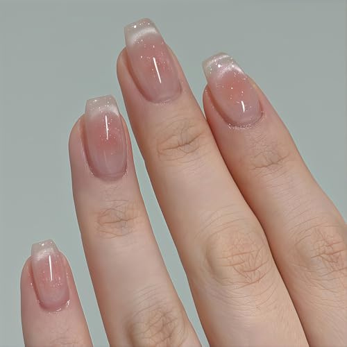 Auroriel 24 Stück Kurze Coffin Form French Tip Press On Nägel Galaxie Design In Rosé Verlauf Wiederverwendbare Vollflächige Kunstnägel Für Damen Maniküre Traum Look