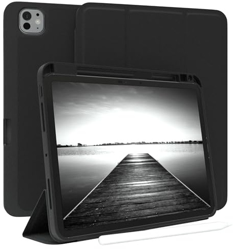 EAZY CASE - Schutzhülle mit Stifthalter für iPad Pro 11 (2025) Case Hülle mit Stifthalterung Tablet Cover Touchpen Smartcase aufstellbar Klappcase Auto Sleep Wake Up Etui Schwarz