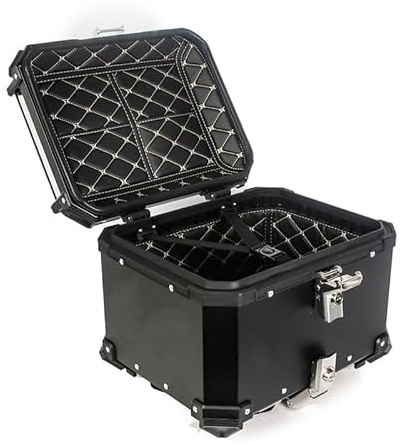 Garvee 45L Motorrad Topcase Alu, Aluminium Heckkoffer Wasserdicht Motorradkoffer mit Grundplatte, Universelle Gepäckbox für Motorrad & Roller, mit Stoßfestem Innenfutter & Schnellverschluss, Schwarz