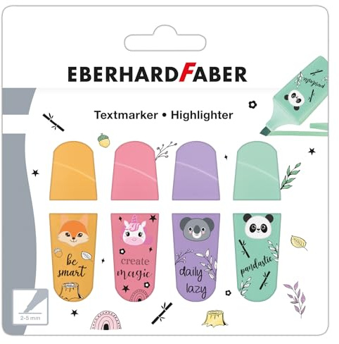 Eberhard Faber Animal Mini Textmarker Box mit 4 Farben Farbstifte Markierung Dokument Bücher Schule Arbeit Universität Büro Lehrer Student Supplies Schreibwaren Set Partytütenfüller