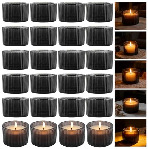 Oungy 24 Stück Teelichtgläser Klein 5,2cm X 3,5cm, Klare Teelichthalter Glas, Windlichtgläser Teelicht Glas, Kerzenglas, Kerzengläser für Windlicht Tischdeko, Party Dekoration, Hochzeit (Grau)