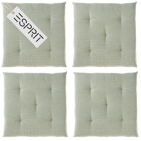 Esprit 4er Set Sitzkissen Stuhl 40x40cm Grün - Bequeme Stuhlkissen für Esszimmer & Küche - waschbar bis 30°C - Öko-Tex - Sitzauflage für Gartenmöbel, Sitzpolster, Bank, Bürostuhl & Boden