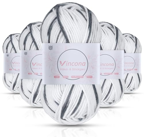 Vincona Häkelgarn，5x50 g Wolle zum Häkeln，Bunt Farbverlauf Acrylgarn zum Häkeln，Wolle zum Häkeln und Stricken, Handstrickgarnsets Geeignet zum Stricken von Puppen, Pullovern, Schals, Mützen24