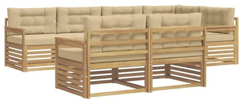 vidaXL Outdoor-Sofagarnitur mit Kissen 7 pcs Weiß und Beige Polyester, Garten Sofa, modernes Wohnzimmer, Robustes Möbel, Terrasse, Bequeme Lounge-Ecke