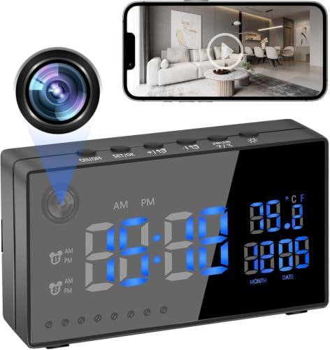 YMBZY Hidden Camera Clock 1080P Alarm Clock WiFi Spy Camera | Nanny Cam with Motion Detection/Night Vision/120°Wide Angle,Wireless Security Cameras for Home/Office Surveillance