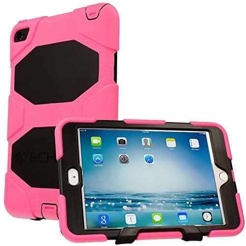TECHGEAR G-SHOCK Case fits Apple iPad Mini 4 - Tough Rugged Heavy Duty Armour Shock Proof Long Survival Protective Case with Detachable Stand - Kids Work School Builders Case [Pink]