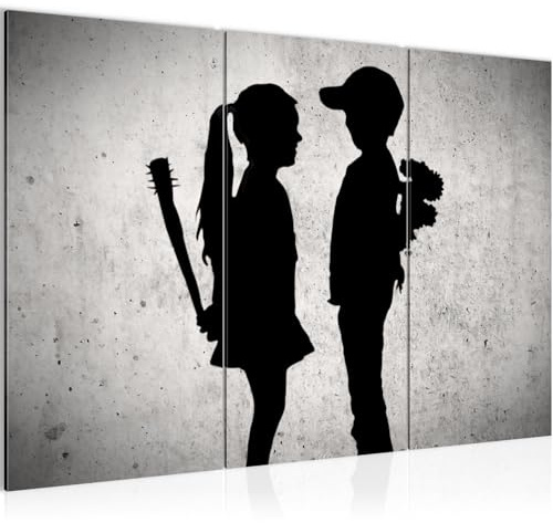 Runa Art Wandbilder Junge trifft Mädchen Bild XXL Loft Wohnzimmer Grau Street Art 120 x 80 cm 3 Teilig 302131a