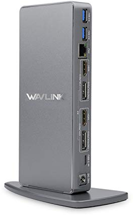 WAVLINK Docking Station in alluminio USB 3.0 / USB C Ultra 5K supporta doppie uscite video 4K per PC o Mac (DisplayPort e HDMI, Gigabit Ethernet, 6 porte USB 3.0)