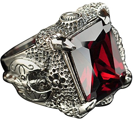 Vintage Echt 925 Sterling Silber Drachenklaue Ring mit Facette Rot Granat Stein Punk Drachen Klaue Schmuck für Herren Größe 58