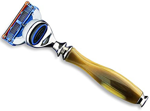 5 Razor Blade Compatible Razors with Horn Replica Handle | Shaving and Grooming Tools for Men | Gift for Him