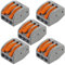 5 PACK | 3 Way 32 AMP WAGO Lever Connector | Electrical Push Snap Fit Terminal Block | Reusable Lighting Junction Choc Clamp | 0.08mm² - 4mm² Power Cables | 222-413 | 400V Max Spring Arm Wire Holder