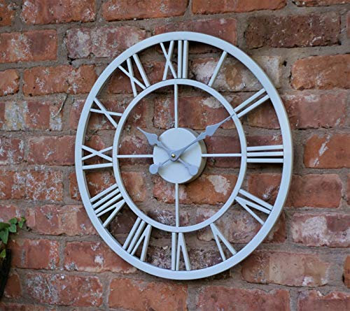 HH Home Hut GARDEN ORNAMENT WALL CLOCK LARGE INDOOR OUTDOOR GIANT OPEN FACE METAL 58CM GREY