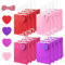 FEPITO 16PCS rot und rosa Geschenktüte Papiertüte Geschenkpackpapierbeutel Papiergeschenkbeutel Parteibeutel Griff und 60 PCS Herz Papier-Tags mit Schnur für Geburtstagsparty, Valentinstag Hochzeit