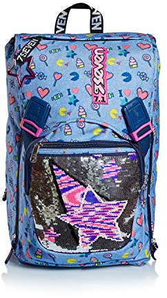Seven Rucksack für Schule, Sport & Freizeit, Erweiterbarer Schulranzen, Geräumige Schultasche für Teenager, Mädchen und Jungen, Extra Platz, Trinkflaschenfach, blau-rosa