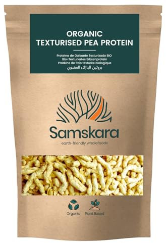 Proteína de Guisante Texturizada | de cultivo Ecológico BIO origen UE | 100% Natural ALTO contenido PROTEINA de planta | carne vegetal sin soja | Envasado en 2025
