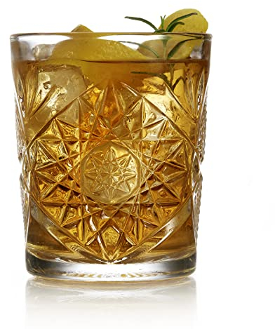 Libbey Hobstar - Set di 4 bicchieri da whisky in vetro trasparente, resistenti, vintage, per cocktail, bevande e molto altro ancora